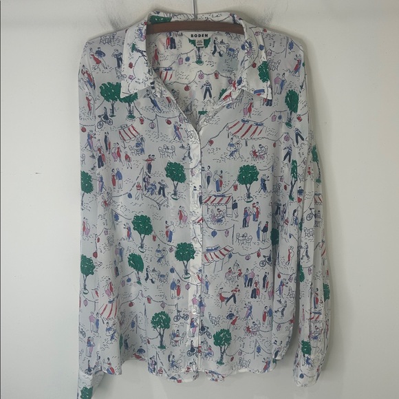 BODEN Sienna Silk Shirt Ivory Paris Scene Size 20-22R - Picture 4 of 15
